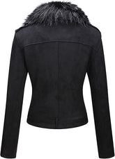 Black Faux  fur Leather Coat for Women